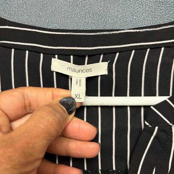 Maurices XL Black White Striped Roll Sleeve Blouse Tunic Top Business Office - Picture 4 of 9